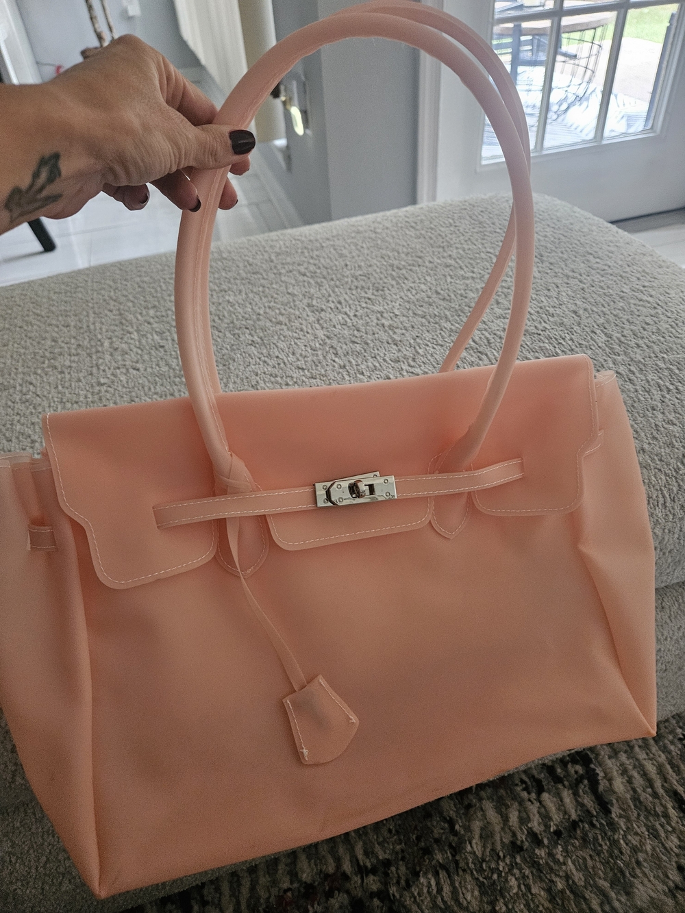Peachy Jelly Birken Tote Bag with Turn-Lock Detail